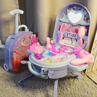 【現貨】兒童化妝品套裝 全套過家家玩具 公主梳妝檯玩具套盒 多功能合金拉桿箱 小女孩生日禮物