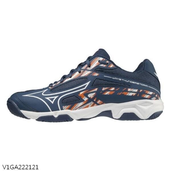 【MIZUNO 美津濃】WAVE THUNDERSTORM 排球鞋 藍橘（尺寸:26、26.5）V1GA222121