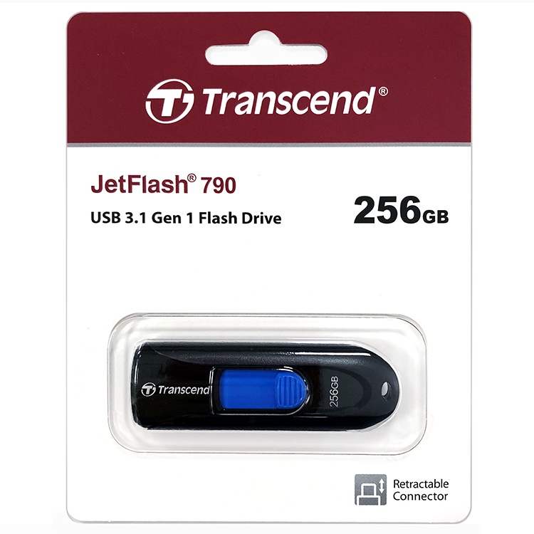 【中將3C】Transcend 創見JetFlash790 256G USB3.1 隨身碟-黑.TS256GJF790K