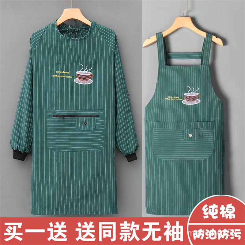 🔥新品推薦🔥韓版純棉圍裙長袖女做飯廚房可愛傢用拉鏈口袋透氣罩衣防油反穿衣 MCAG