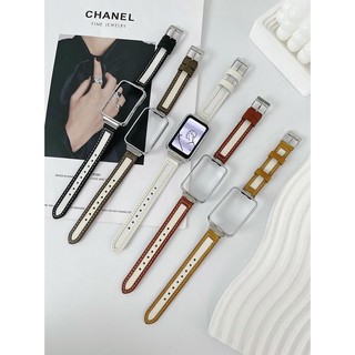 Oppo Watch Free / OPPO 手環 2 帆布間皮質錶帶腕帶加金屬框 替換錶帶新款高級時尚