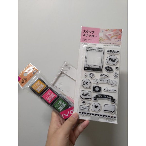 [全新轉賣] 大創 DAISO 壓克力印章組 自黏印章 軟式印章 壓克力塊+印章圖+印台