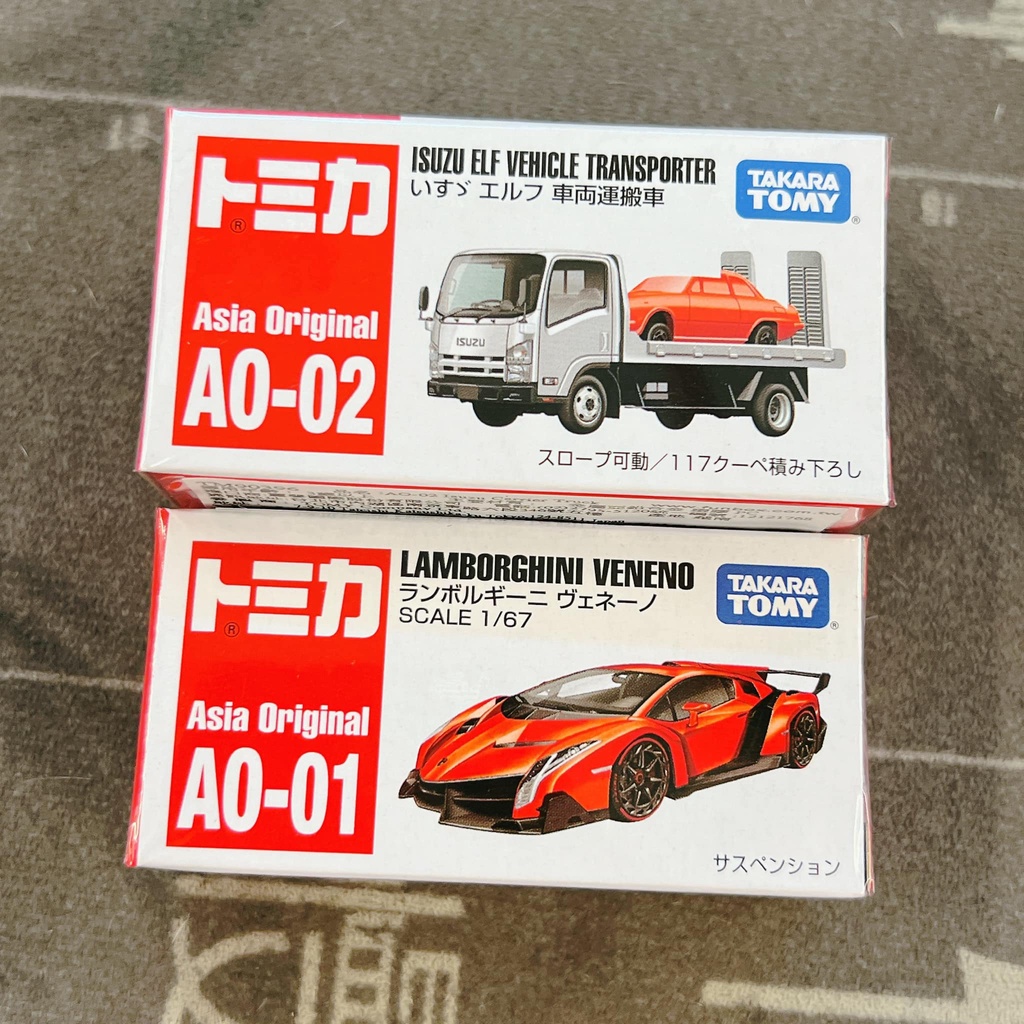 (小賈車庫) Tomica Asia original  01藍寶堅尼 + 02 載運車 多美 亞洲限定 火柴盒小汽車