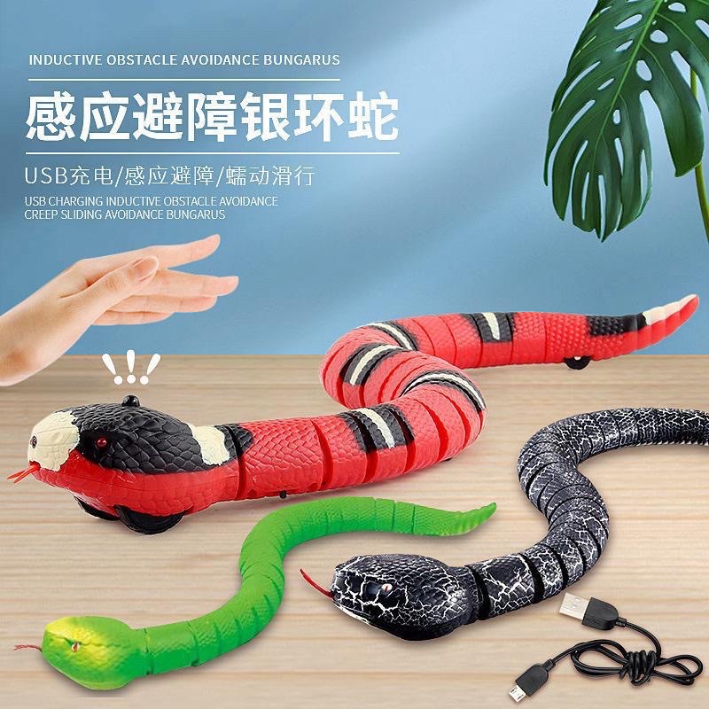 現貨智能動物仿真蛇感應避障銀環蛇新奇特電動玩具蛇眼鏡蛇