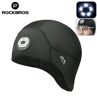 Rockbros 冬季騎行帽保暖抓絨自行車帽帶燈 USB 快速充電燈頭飾防風彈性柔軟舒適自行車帽帶眼鏡孔帶反光標誌