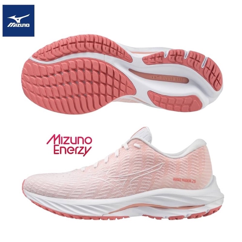 【美津濃MIZUNO】 WAVE RIDER 26 女款寬楦慢跑鞋 粉橘 J1GD227574 尺寸:24、25