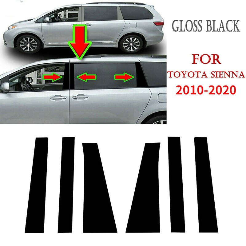 熱銷車窗柱柱門飾蓋適用於豐田 Sienna 2002-2024 配件外部光面黑色