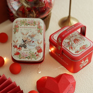 【現貨】【馬口鐵盒】原創紅色Bunny lulu邦尼兔夫婦手提鐵盒 喜糖盒子 創意鐵盒 糖果結婚