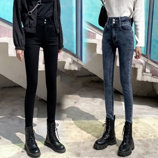 牛仔褲女春秋2021年新款高腰顯瘦彈力緊身外穿緊身鉛筆窄管長褲子