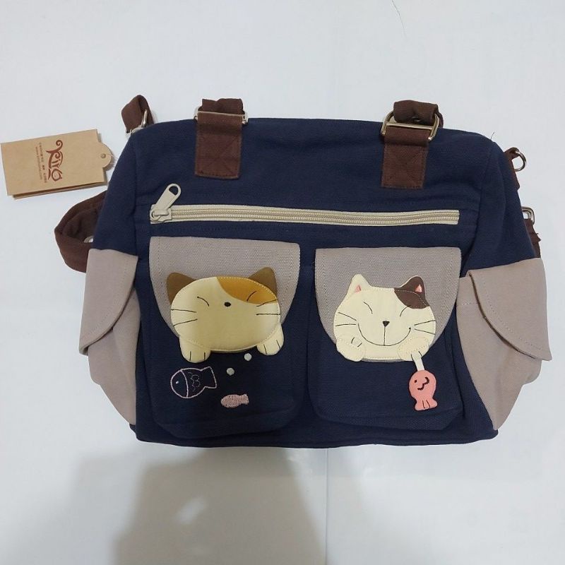 【收藏】未使用 日本KIRO貓限量包 吊牌 拼布包 貓咪可愛手作提包 側背包 斜背包