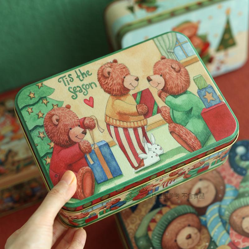 【現貨】【馬口鐵盒】原創Bunny lulu小熊大號長方形馬口鐵盒 曲奇餅乾盒 糖果盒 蛋卷盒