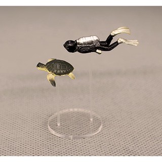 阿姬寶>GA1277-微景觀微縮小人偶動物模型 潛水員與海龜 迷你模型擺件 手工素材