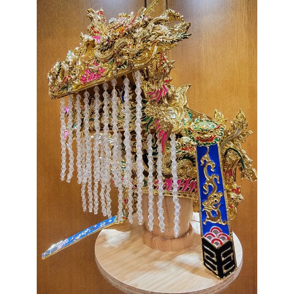 【修緣佛像文物館】台灣手工製 8寸 媽祖紙帽（桃紅、翠綠龍鳳冠）