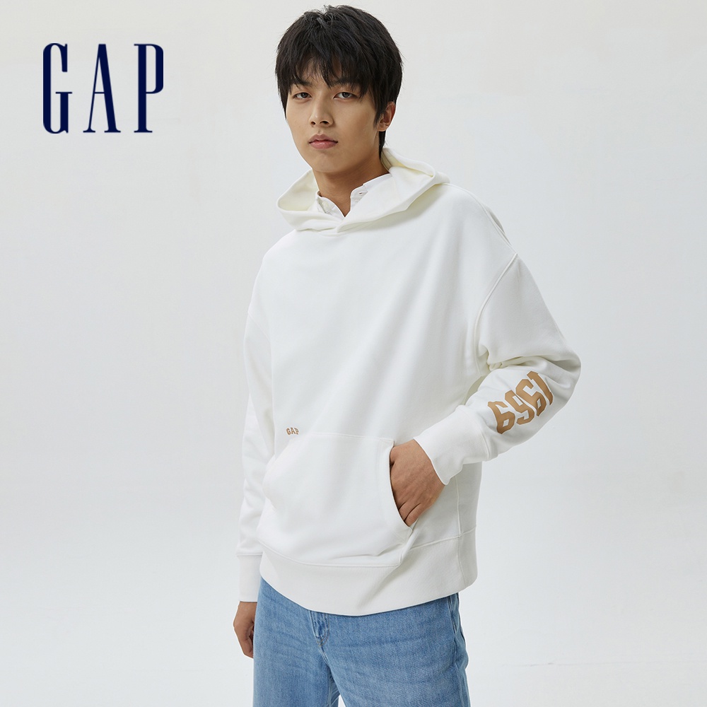 Gap 男裝 Logo寬鬆帽T 冰淇淋系列 碳素軟磨法式圈織系列-白色(505494)