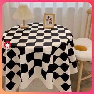 促銷 棋盤格子圓桌布北歐風輕奢高級感桌巾棉質布藝茶几桌墊餐桌 HUGME