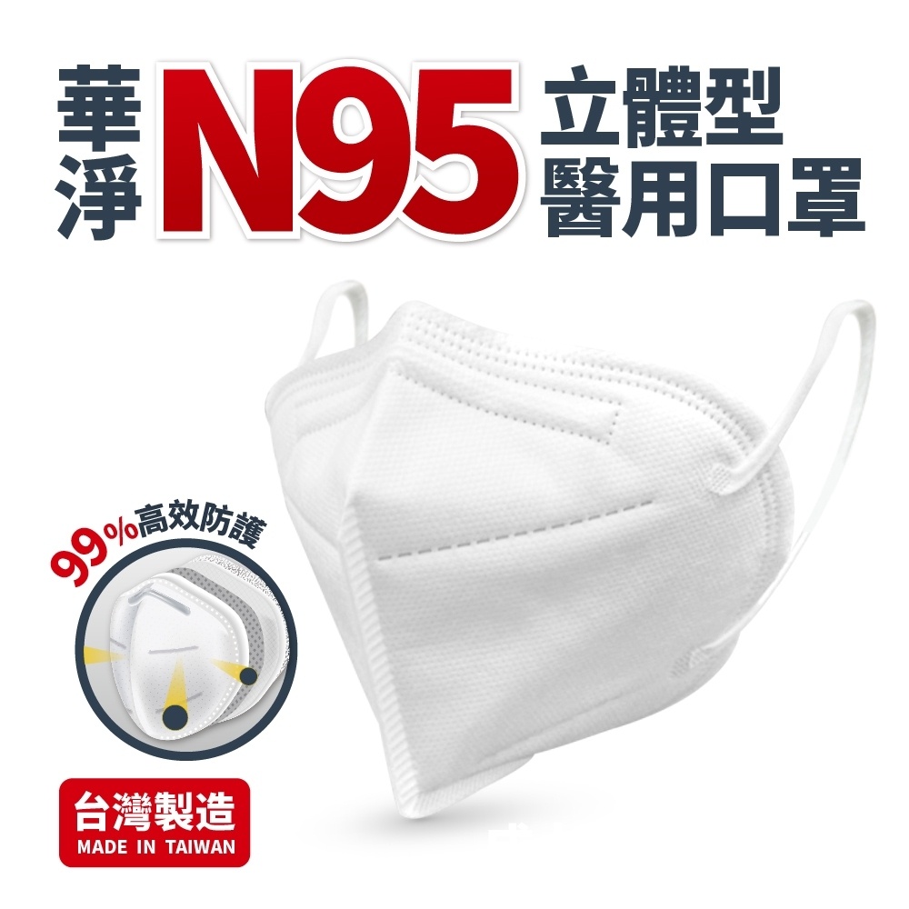[現貨!]單片售 華淨 N95立體型醫用口罩 四層防護 單片裝 白色 醫療口罩 N95口罩 單片獨立包裝 台灣製造