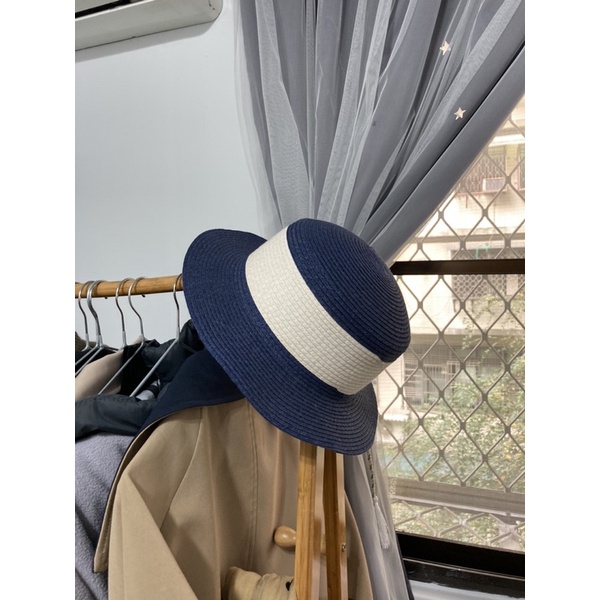 紙布家 寶藍色 法式 圓頂 草帽/海灘帽/野餐帽/紳士帽