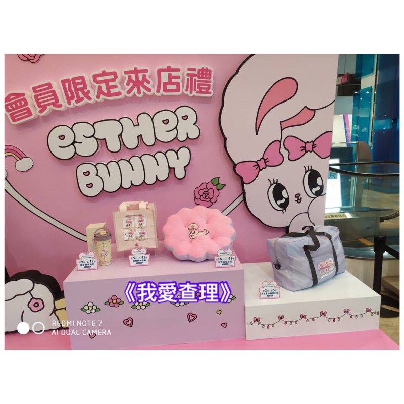 《我愛查理》  Esther Bunny 艾絲樂小兔 質感帆布提袋 澎澎造型座墊 夢時代來店禮 保溫杯 保溫瓶 旅行袋