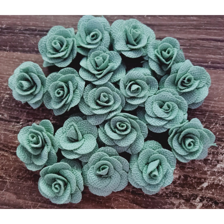 10 件/包鼠尾草綠花薄荷綠玫瑰花手工製作 3.5 厘米織物玫瑰棉布花手 DIY 婚禮花束髮飾