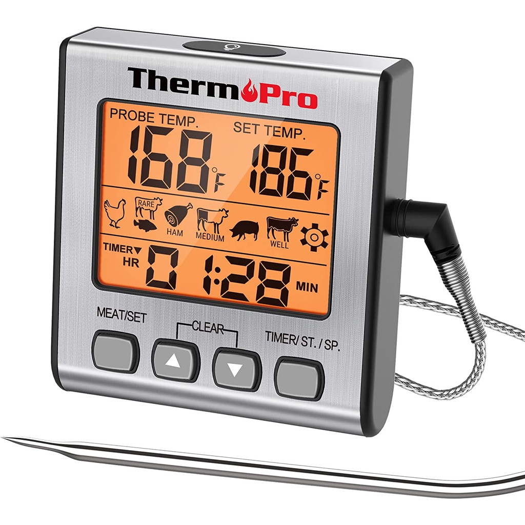 ThermoPro TP-16S 燒烤用探針式溫度計 -10-300度 溫度顯示 含計時器 背光LCD 廚房烤箱肉類BB