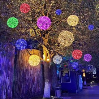 免運 戶外裝飾燈 花園燈 太陽能燈 LED藤球燈掛樹上的燈戶外防水節日裝飾街道公園聖誕亮化圓球彩燈