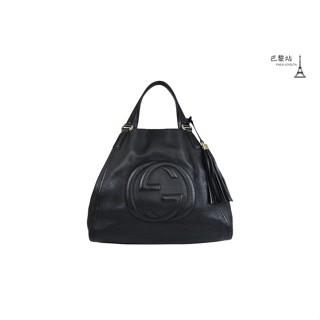 【巴黎站二手名牌專賣店】＊現貨＊GUCCI 真品＊308004 黑色皮革雙G LOGOㄇ拉長夾