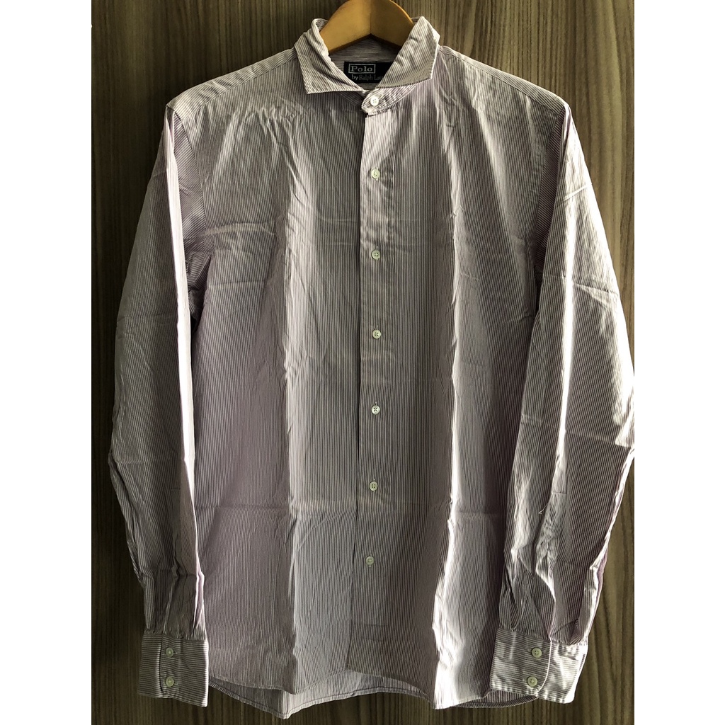 全新正品 Polo Ralph Lauren 直條紋長袖襯衫  紫白直條紋襯衫 M號