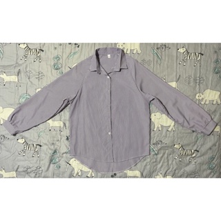 紫白條紋 橫條紋 長版 襯衫 外套 連肩袖