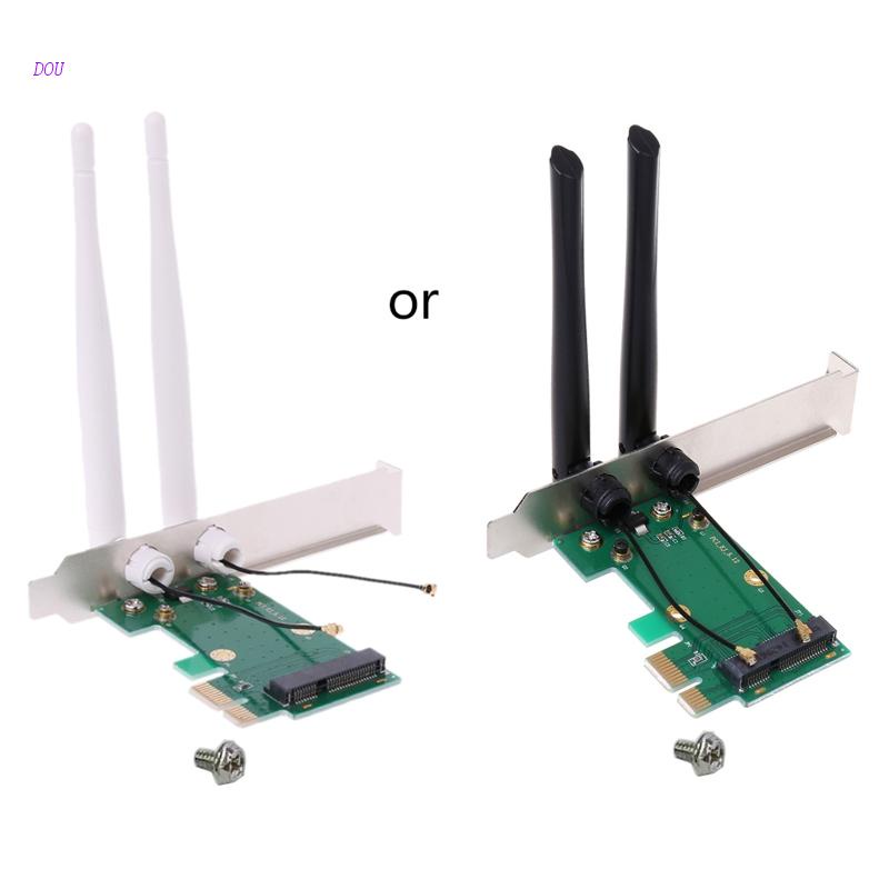 Dou Mini PCI-E 轉 PCI-E 適配器,帶 2 個天線 Mini-Cards 支持台式機 SSD WLAN