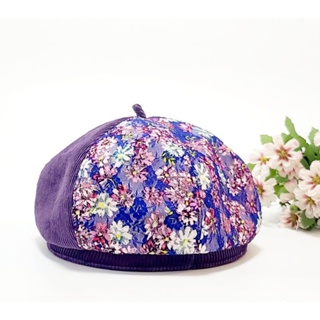 【HiGh MaLi】浪漫紫花/貝蕾帽/畫家帽#活潑#俏麗款#紫色控畫家帽#拼色#燈芯絨#生日禮物
