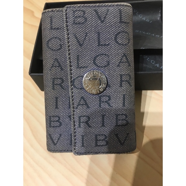 瘋狂出清-原價8千多寶格麗 BVLGARI 絕對正品 休閒品牌提花灰藍色鑰匙包專櫃購入＋日本精選（可刷卡）