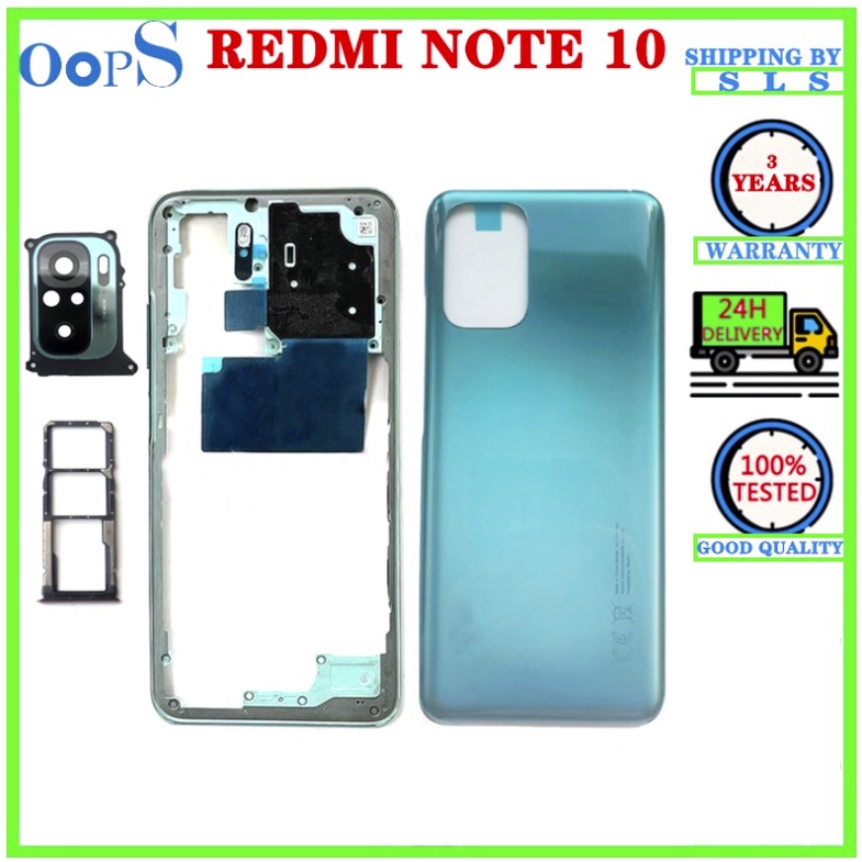 REDMI XIAOMI 適用於小米紅米 Note 10 背面電池蓋 + 中框擋板帶音量按鈕 + 相機玻璃鏡頭 + Si