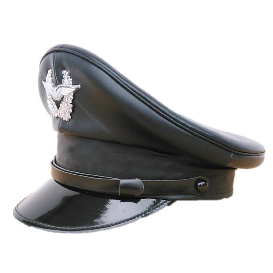 德國軍官帽 軍迷德意志大簷帽 黑色皮帽 帥氣影視表演帽子COSPLAY