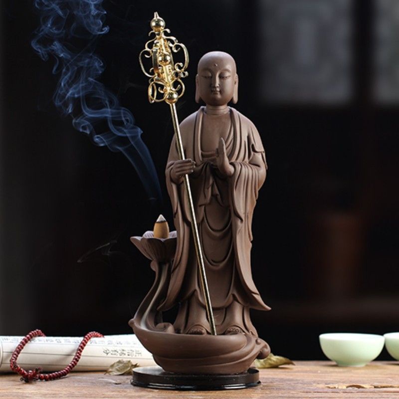 紫砂地藏王菩薩佛像倒流香爐家居創意檀香沉香室內裝飾品陶瓷擺件