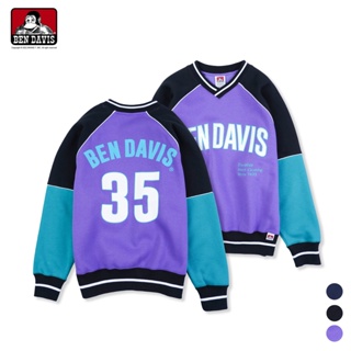 BEN DAVIS SLAP SHOT CREW 拼接色 V領 字母 內刷毛 橄欖球 大學T 3色