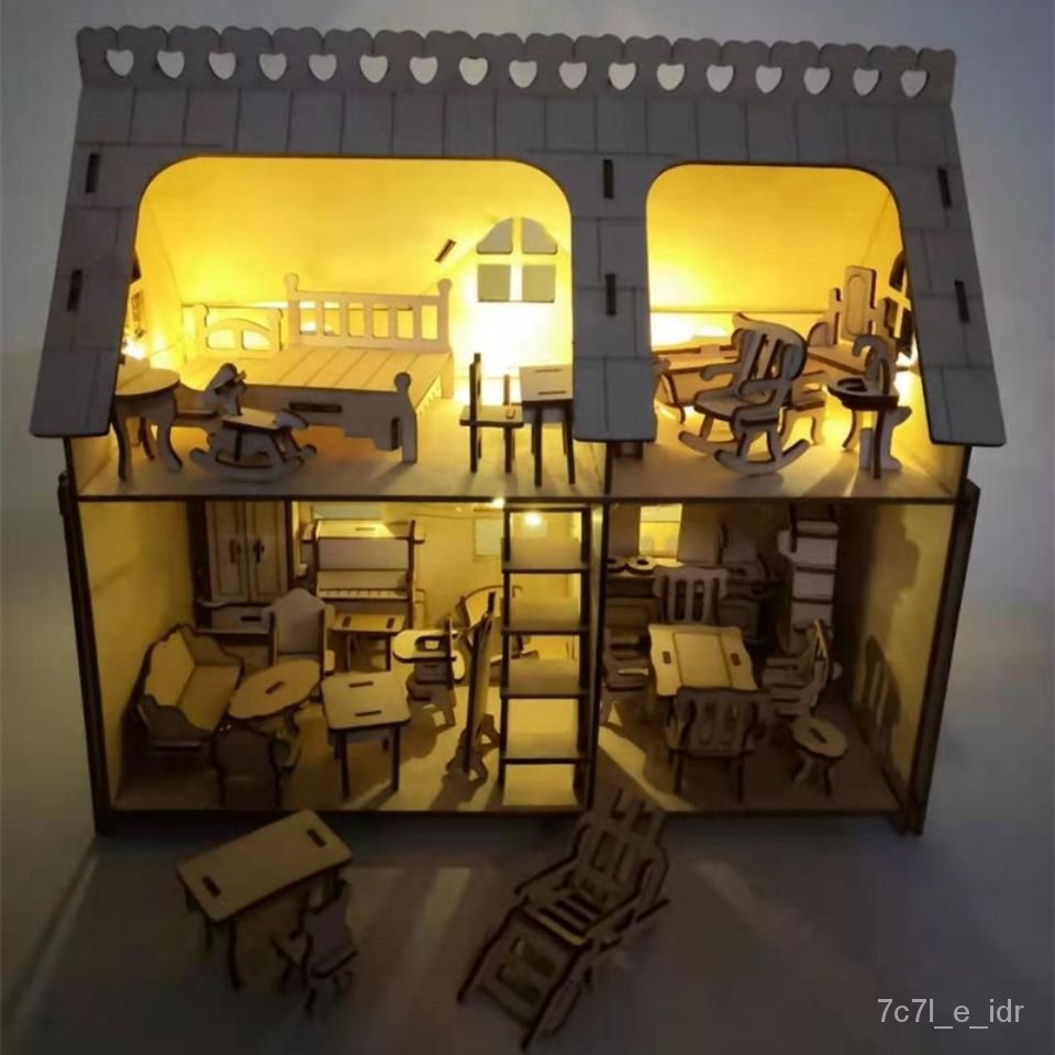 🔥台灣热卖🔥3d木製手工製作房子木質拚圖拚裝DIY小屋傢具建築模型立體模型 UFVI
