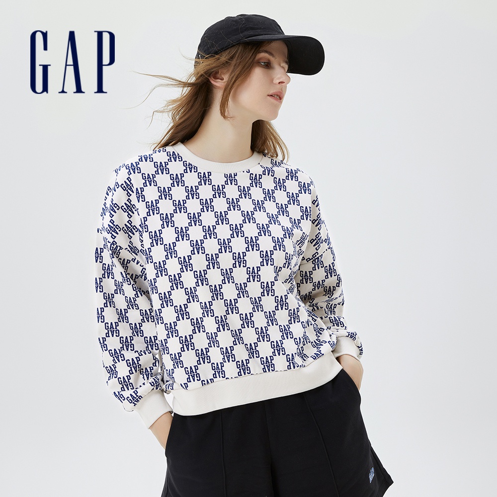 Gap 女裝 Logo印花落肩袖大學T-藍色LOGO(591041)