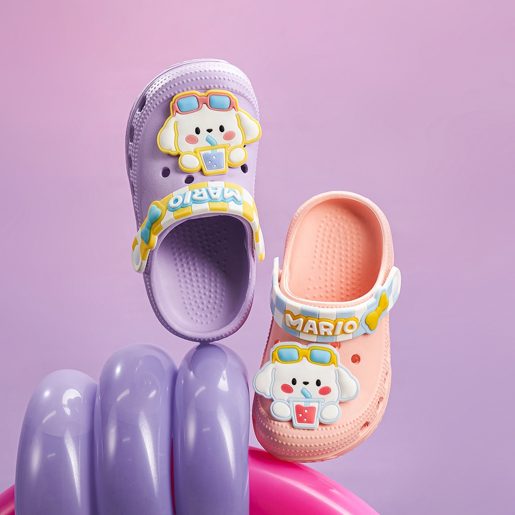 Cheerful Mario crocs兒童拖鞋夏季男童1-3歲2嬰幼兒男童洗澡寶寶涼拖鞋外穿