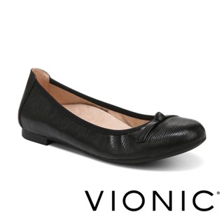 【VIONIC 法歐尼】Amorie艾茉綠 牛皮鞋面平底舒適淑女鞋娃娃鞋(黑 共1色)
