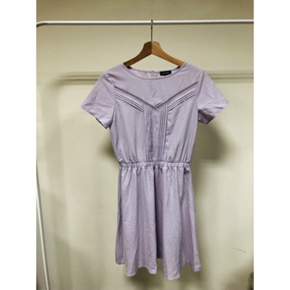 ZALORA 淺紫短袖縮腰小洋裝