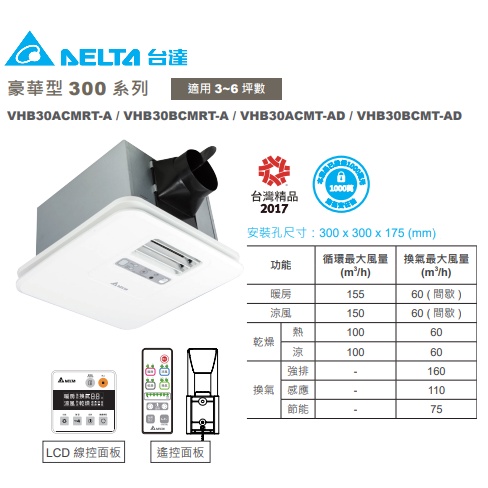 (LS)台達電 暖風機 豪華 300 型 遙控 線控VHB30ACMT-AD VHB30BCMT-AD 暖風乾燥機