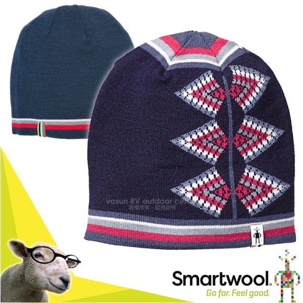 【SmartWool】女 Ski Jacquard Hat 美麗諾羊毛 雙面可戴緹花小圓帽_深海軍藍_SW010456