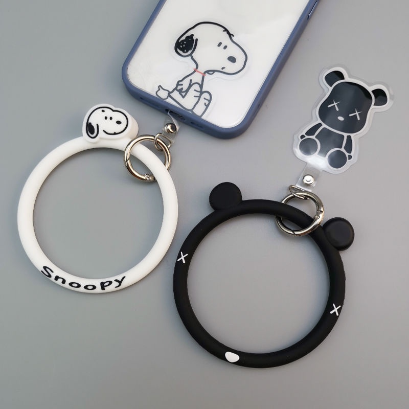 可愛的史努比 Kaws 手機帶掛繩掛環矽膠腕帶挂件適用於藍牙耳機手機鑰匙圈鑰匙扣