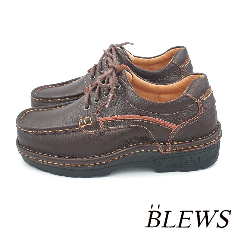 【米蘭鞋都】BLEWS (男) 真皮 蜂巢式 專利 核心 雙氣墊鞋 休閒鞋 舒適 減壓 台灣製 4968 咖