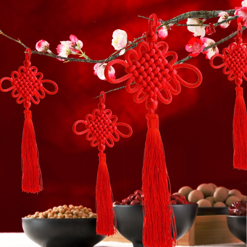 1 件裝中國紅絲緞流蘇結/DIY 幸運掛飾新年節日家居裝飾道具