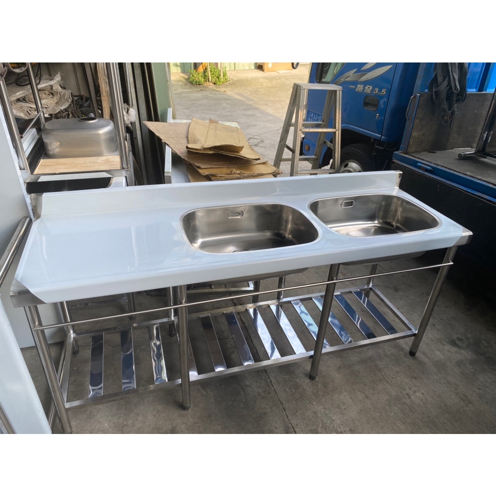免運費 全新 180cm (20/25深) 不鏽鋼 水槽＋平台 單槽/雙槽/三槽 洗碗槽 水槽