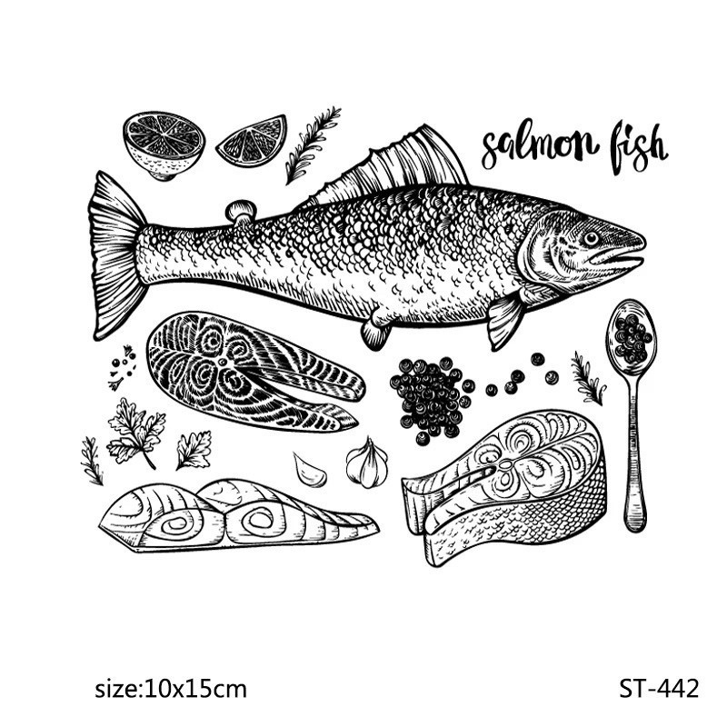 1051 鮭魚 h 魚 鮭魚卵 檸檬 透明印章 水晶印章