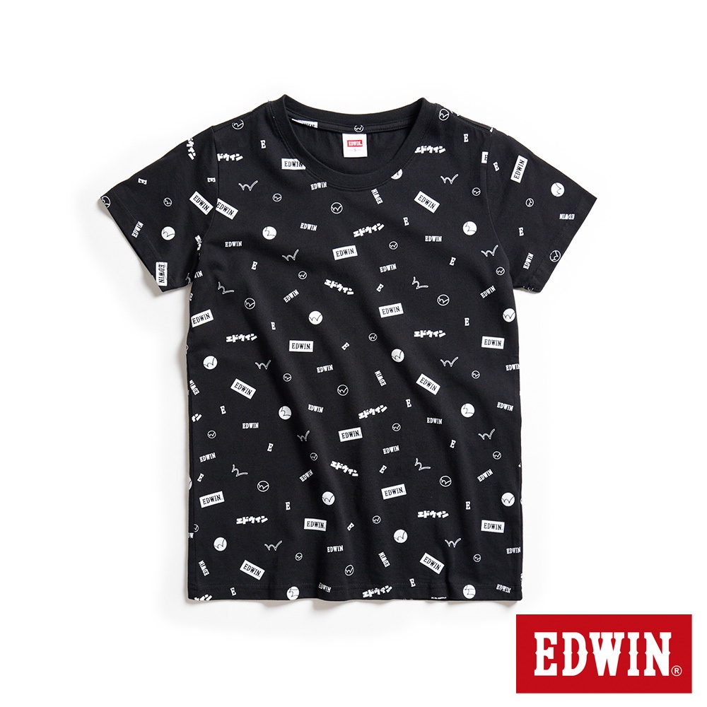 EDWIN 滿版小LOGO圖騰短袖T恤(黑色)-女款