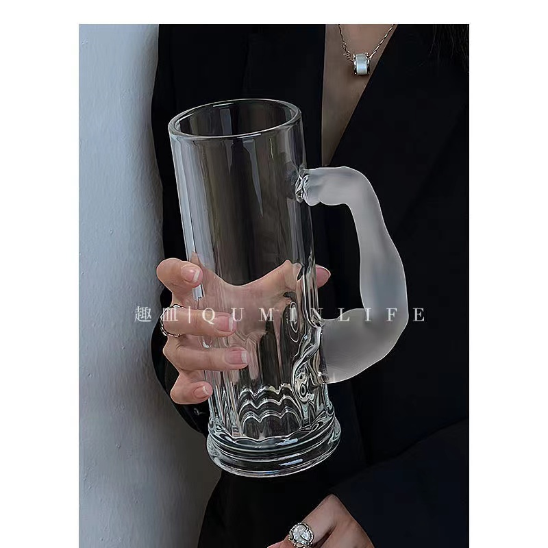 Qumin 大力士手把杯大容量水手果汁杯帶把手小眾高顏值玻璃杯