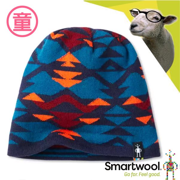【SmartWool】童Snowboard Beanie美麗諾羊毛雙面幾何圓帽.保暖針織帽_深海軍藍_SW000450